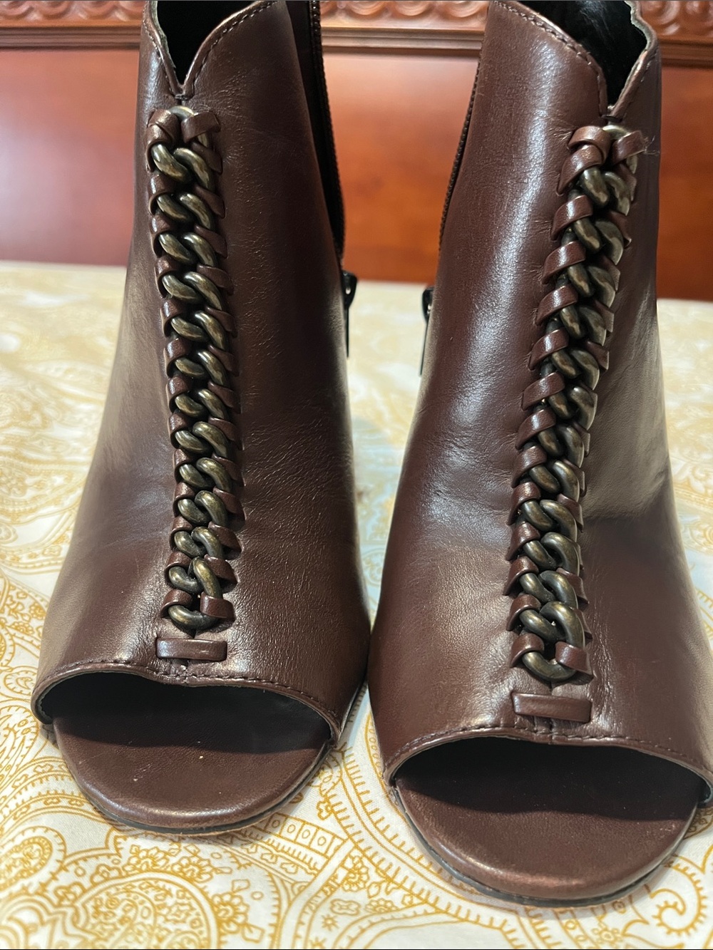 Coach Brown Leather Peep-Toe Mules with Braided Front - Picture 3 of 10